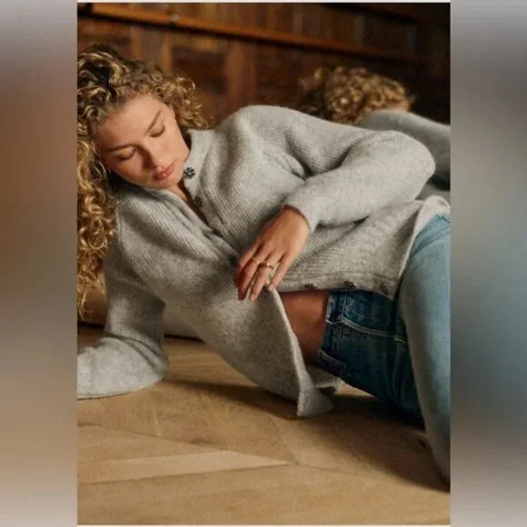 Sezane Othello Cardigan Gris Chiné Perle S - Picture 2 of 8